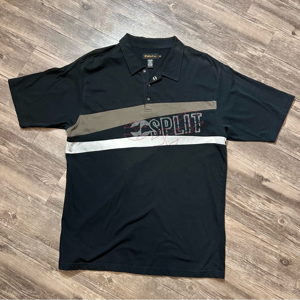 Vintage Split Skateboarding Polo 1998 90s Logo Size XL Black